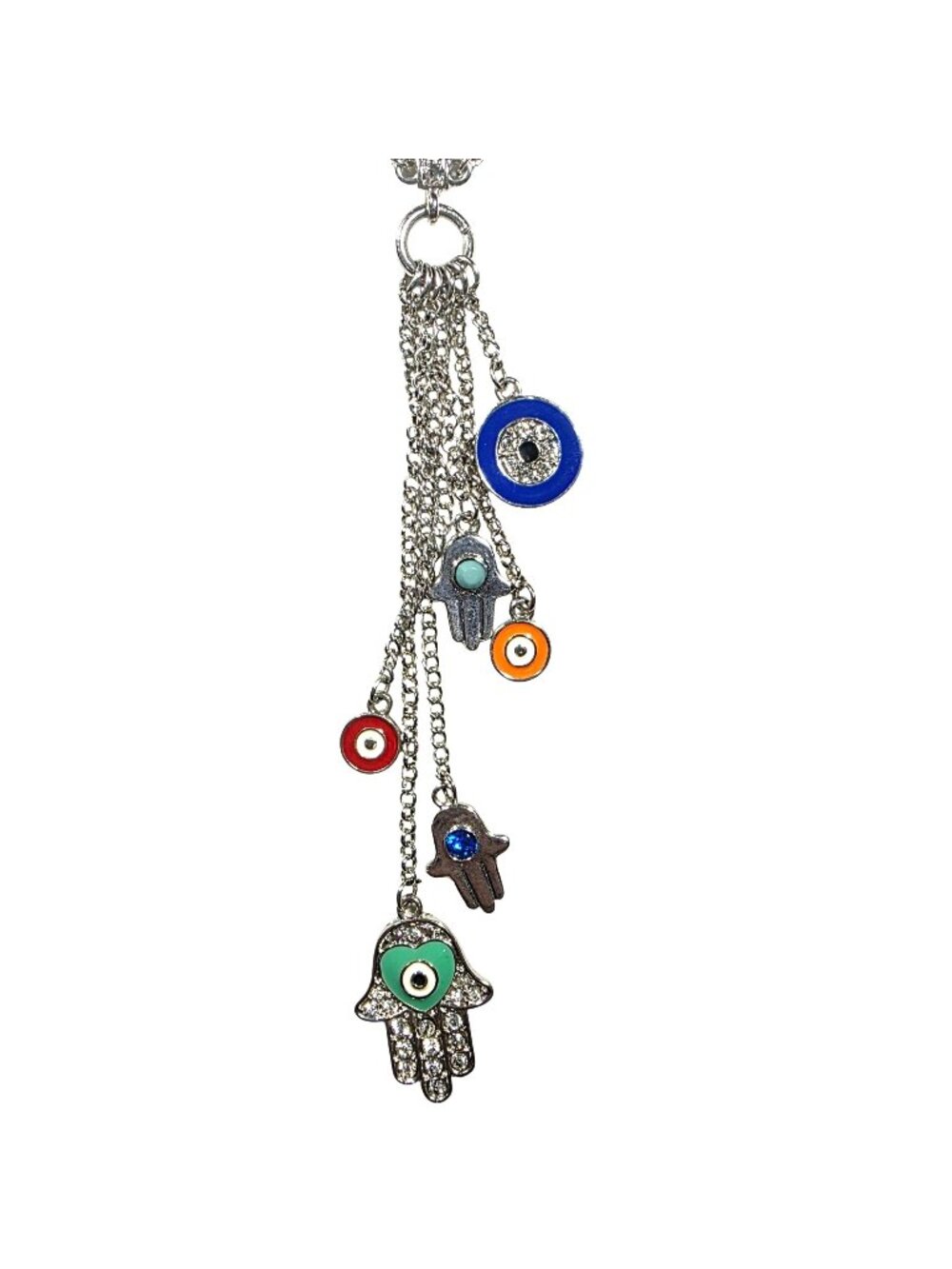 Silver tone Necklace Hamsa Hand Evil Eye Boho spiritual protection jewelry